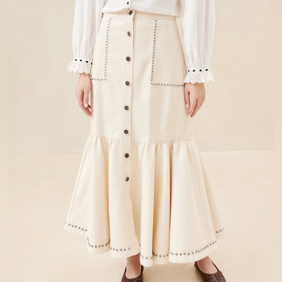 ISO Loeffler Randall Mateo Skirt in Cream Denim - Picture 1 of 2